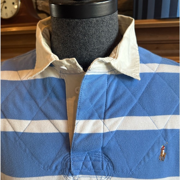 POLO Ralph Lauren Men’s Carolina Blue Striped Rugby Style Knit Shirt - Size XL - Picture 3 of 11